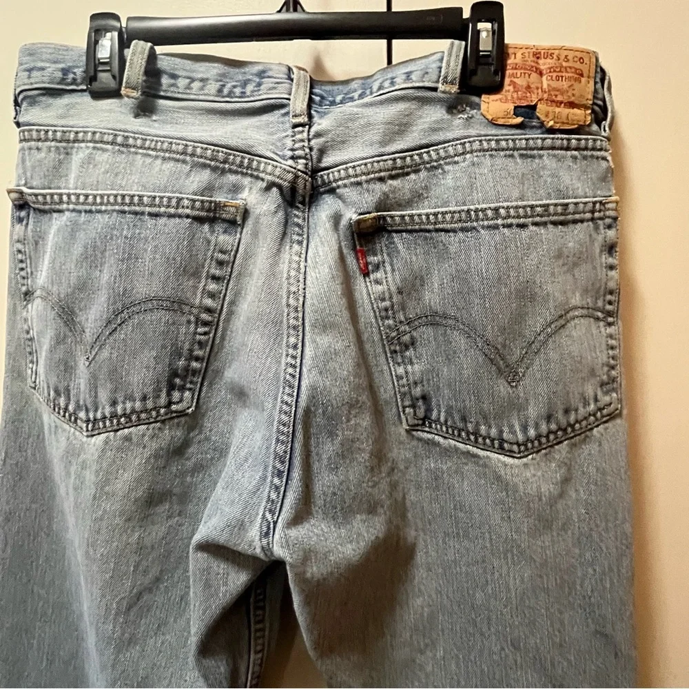 Levi's 505 Regular Fit Blue Straight Jeans with Distressed Details.38x32